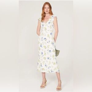 Jason Wu Collection White Floral Ruffal V Neck Size 10 Retail $395. Designer